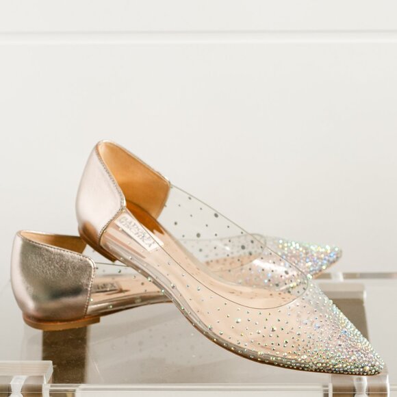 Badgley Mischka Gabi Crystal Ballerina Flats Champagne Metallic Women's 8.5